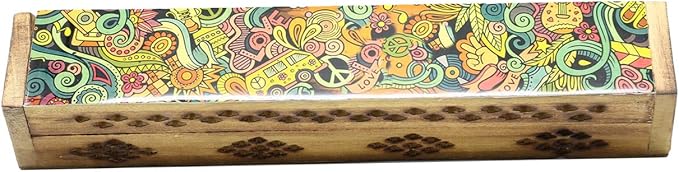 SOUL STICKS Handmade Carved Incense Burner Wooden Coffin Box with Storage Includes Go Away Evil Incense Sticks (Love Art) - Bloomnest
