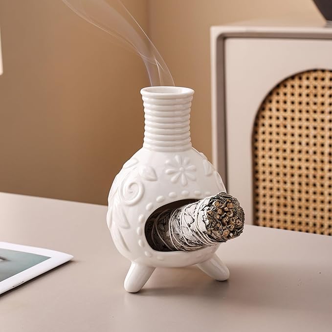Ceramic Palo Santo Holder - Small Chiminea Incense Burner for Meditation, Energy Cleansing, | Palo Santo Holder for lncense Burner,Candle,Sage Burner | lder Gifts for Meditation & Yoga JialanGulong