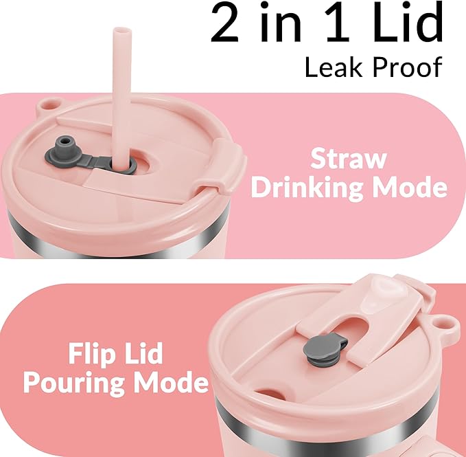 WETOWETO 40oz Tumbler with Handle and Lid | 100% Leakproof Insulated Stainless Steel Travel Mug | Keeps Cold 34Hrs/Hot 10Hrs | Dishwasher Safe, Fits Car Cup Holder (Blush Color) - Bloomnest
