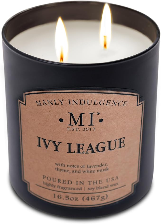 Manly Indulgence Ivy League Scented Candles for Men, 2 Wick, 16.5 oz, Premium Soy Blend Wax, 60H Burn, Candles for Home Scented - Made in The USA - Bloomnest