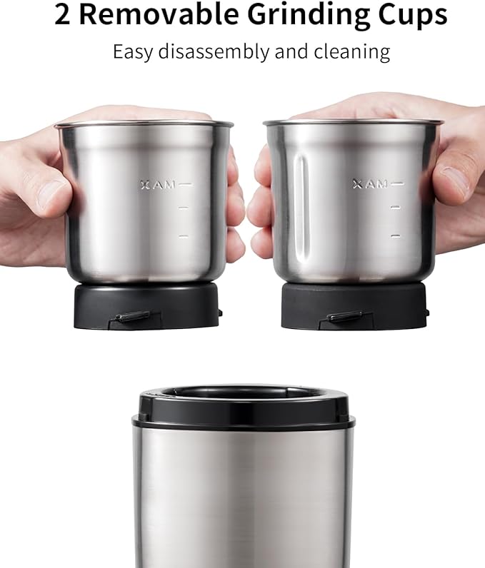 SHARDOR Coffee Grinder Electric Herb/Wet Grinder for Spices and Seeds with 2 Removable Stainless Steel Bowls, Silver - Bloomnest