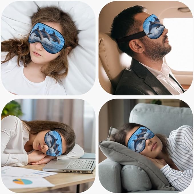 Dolphin Family Silk Eye Mask Sleep Mask Cartoon Whale Clear Blue Waters Ocean Sea Marine Life Eye Mask with Adjustable Strap Lightweight for Women Work Travel Night Sleep - Bloomnest