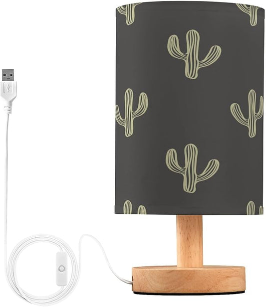 Yuiboo Nightstand Lamp Western Cactus Plant Boho Mexicana Cacti Black Table Top Lamp with USB Lamp for Kids Room Nursery - Bloomnest