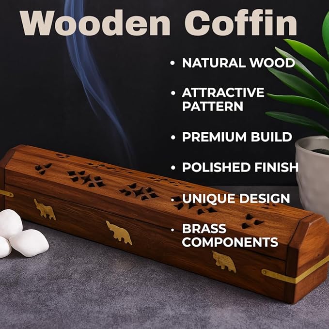Bless-International Traditional-Handmade-Burner Wooden-Coffin-Incense-Stick-Holder Ash-Catcher-Stand (Wooden Coffin) - Bloomnest
