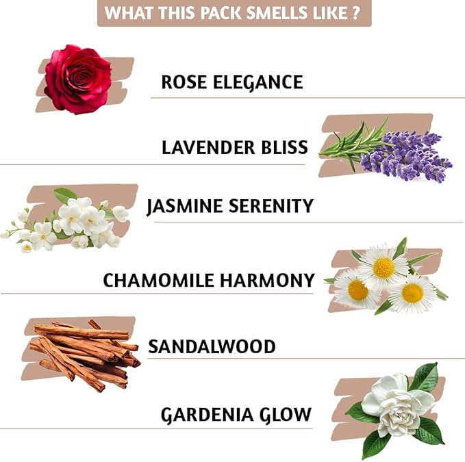 Folkulture Incense Cones Scented | Set of 6 (60 Cones) Pack for Relaxation | Rose, Chamomile, Jasmine, Lavender, Sandalwood Inscents for Gifts for Her | Incense Cone Variety Pack