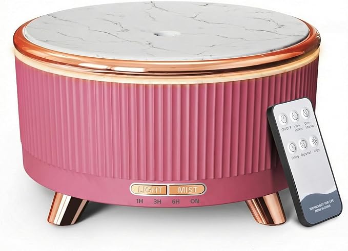500ML Large Capacity Essential Oil Diffuser, Ultrasonic Aromatherapy Diffuser with 7 Color LED Lights with Remote Control, Cool Mist Humidifier, Timed Mist, Auto Shut-Off (Pink) - Bloomnest