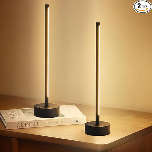 Cordless LED Table Lamp Set of Two, Battery Operated Portable Desk Lamp, Dimmable/3 Color/Memory Function, Modern Rechargeable Table Light for Living Room,Bedroom, Bedside, Black, 2 Pack - Bloomnest