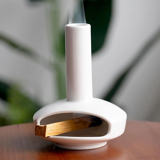 Cute Ceramic Palo Santo Holder – Handcrafted Modern Incense Cone Burning Stand – Adorable Smudge Bowl for Yoga Aromatherapy & Meditation for Home Decor – Unique Chimney Design - Bloomnest