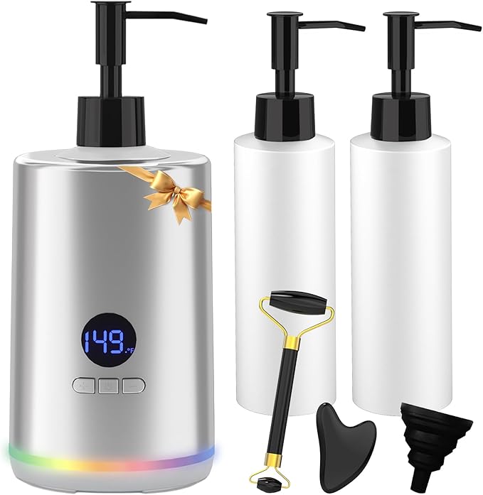 Massage Oil Warmer, Yofuly Body Lotion Warmer Dispenser Heated Machine with Atmosphere Light, Portable Temperature Adjustable Massage Oil Heater for Beauty Salon and Spa Use, Gray - Bloomnest