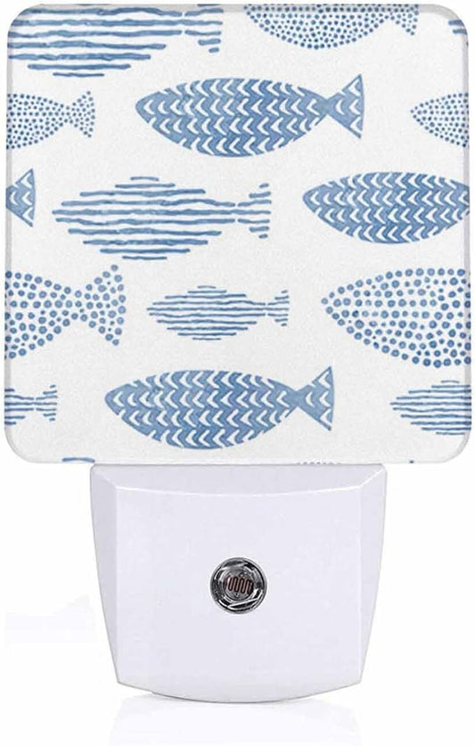LED Night Light,Art Ocean Watercolor Fish LED Night Light Plug into Wall with Dusk to Dawn Light Sensor White Energy Efficient Nightlight for Bedroom Bathroom Hallway Living Room Kitchen - Bloomnest