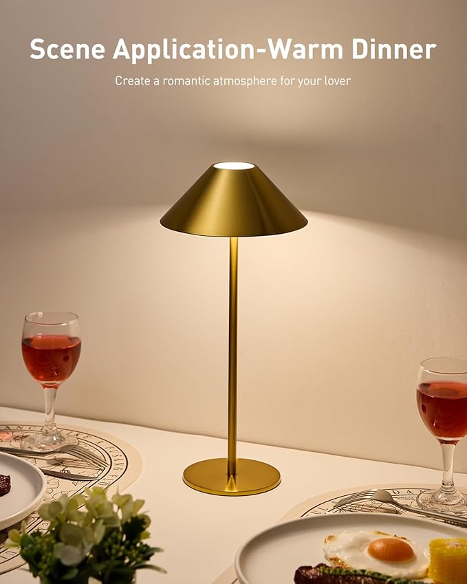 Bojim Gold Cordless Table Lamp, Rechargeable Touch Lamps with 3 Color Dimming, Wireless Battery Operated Lamp for Bedroom/Living Room - Bloomnest