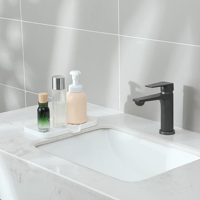Silicone Bathroom Soap Dishes with Drain Spout-Bathroom and Kitchen Sink Organizer,Sponge Holder,Dish Soap Tray,Perfect for Dispenser,Scrubber,Bottle,Cup on Sink or Counter-White 9.6"×5.3" - Bloomnest