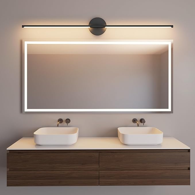 40In Hardwired Modern Wall Sconce for Bathroom Black Vanity Light Fixture 3000K Bathroom Sconce 360° Rotate Warm Light for Bedroom Living Room - Bloomnest