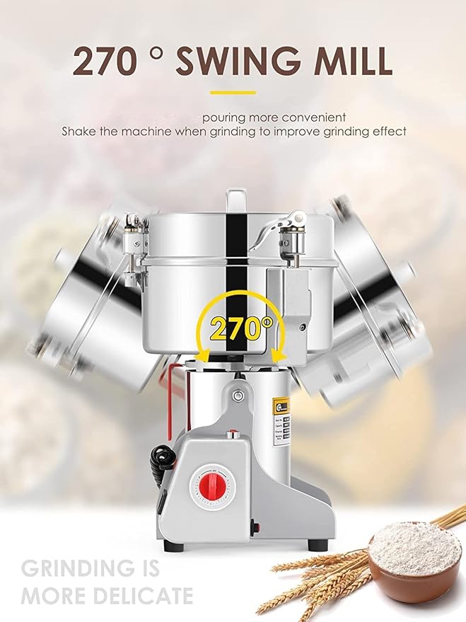 CGOLDENWALL 700g Electric Grain Grinder Mill Safety Upgraded 2400W High-speed Spice Herb Grinder Commercial Superfine Grinding Machine Dry Cereals Pulverizer CE 110V (700g Swing Type) - Bloomnest