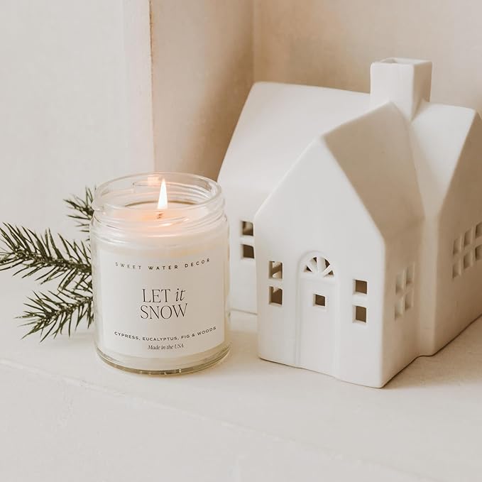 Sweet Water Decor Let it Snow Christmas Scented Candles - Christmas Stocking Stuffers Soy Candles with Cypress Scent - Christmas Candles with 40 Hours Burn Time - 9Oz Gold Lid Clear Jar Wax Candles - Bloomnest