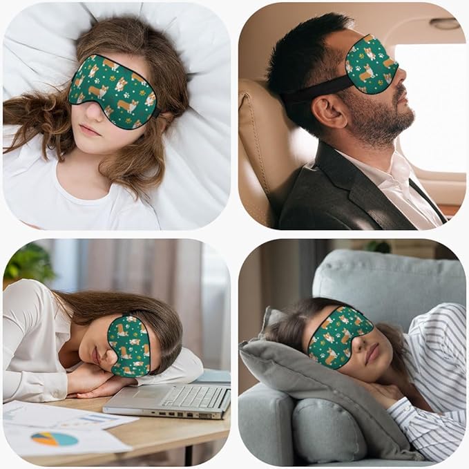 Funny Dog Sleep Mask Eye Mask Corgi Cute Puppies Cartoon Pet Animal Green Sleep Mask Light Blocking Adjustable Smooth Soft Eye Masks for Women Deep Rest Travel - Bloomnest