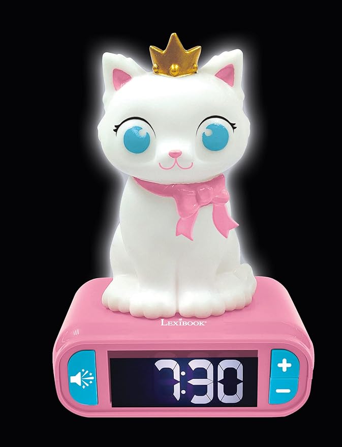 LEXiBOOK - Kitten Digital Alarm Clock for Kids with Night Light Snooze, Childrens Clock, Luminous Cat, White and Pink Colours - RL800KT - Bloomnest