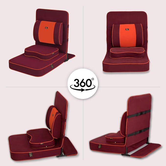 Friends Of Meditation Extra Large Meditation Chair | Floor Chair with Back Support | Yoga Chairs for Adults | Portable Folding Chair | Yoga Chair with Cushion & Meditation Block | Maroon | 24x22 in - Bloomnest