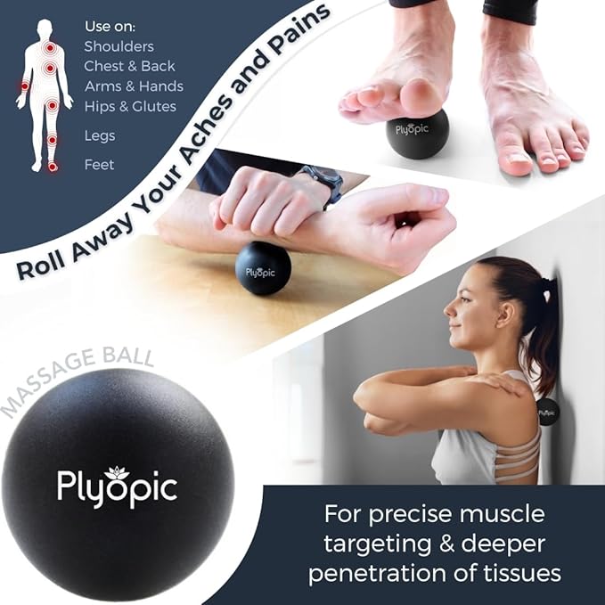 Plyopic Deep Tissue Massage Ball Set – Set of 4: Lacrosse, Spiky, Peanut and 5” Foam Roller Massager Balls for Muscle Massage, Mobility, Trigger Points and Myofascial Release