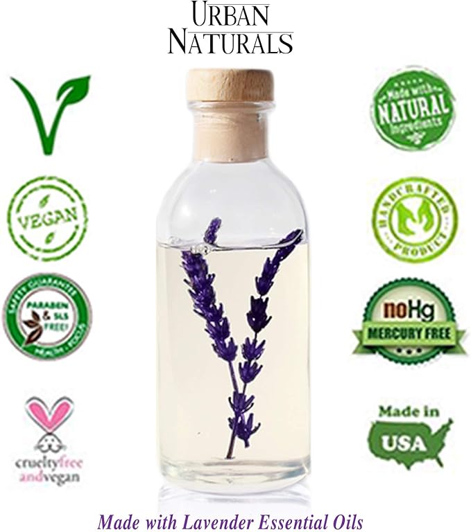 Urban Naturals Lavender Fields Oil Essential Oil Reed Diffuser Set with Real Lavender Stems! French Blossoms, Geranium & Clary Sage | #1 Gift Idea for Aromatherapy & Stress Relief | Vegan | USA Made - Bloomnest