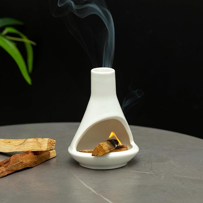 Ceramic Chiminea Palo Santo Holder and Burner - Modern Medieval Incense Candle and Matchstick Mini Chiminea for Wood Sticks and Bulk Incense with Ash Catcher - Zen-Inspired Home Decor Gift - Bloomnest