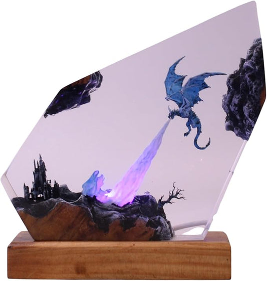 Handmade 3D Ocean Resin Lamp, Epoxy Ocean Night Light with Wooden Base, LED Color Changing Table Lamp, USB Powered Dragons Decor, Unique Ocean Gift for Bedroom & Home Office (Ice Dragon) - Bloomnest