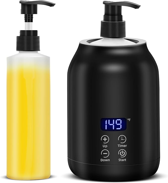 Massage Oil Warmer, Yofuly Electric Massage Oil Digital Heater with Two Oil Bottles, Portable Body Lotion Warmer Cream Heated Dispenser for SPA, Salon and Home Use, Black - Bloomnest