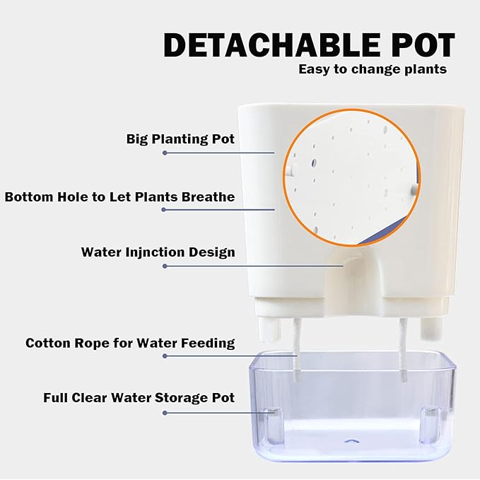 Planterhoma Self Watering Plant Pots for Indoor Plants 4.3 inch, 6 Packs Square Self-Watering Planters with Drainage Hole, White African Violet Pots for Devil's Ivy, Spider Plant, Orchid, Herb - Bloomnest