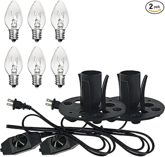 2-Pack Salt Lamp Cord Replacement, 5-Foot Long with Dimmer Switch, E12 Base, 15W LED Warm White Bulbs (6-Pack)