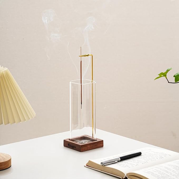 Ceremony Incense Holder，2 Pack Wood Incense Holder for Sticks with Glass Ash Catcher，Incense Burner for Meditation Yoga Spa Room Decor - Bloomnest