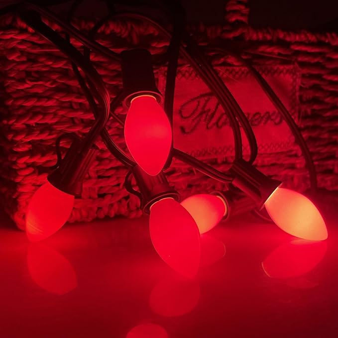 SUNSGNE 25 Pack C7 LED Red Replacement Christmas Light Bulbs, 0.6W LED Night Light Bulbs for Christmas Indoor Outdoor Patio String Lights, C7/E12 Candelabra Base - Bloomnest