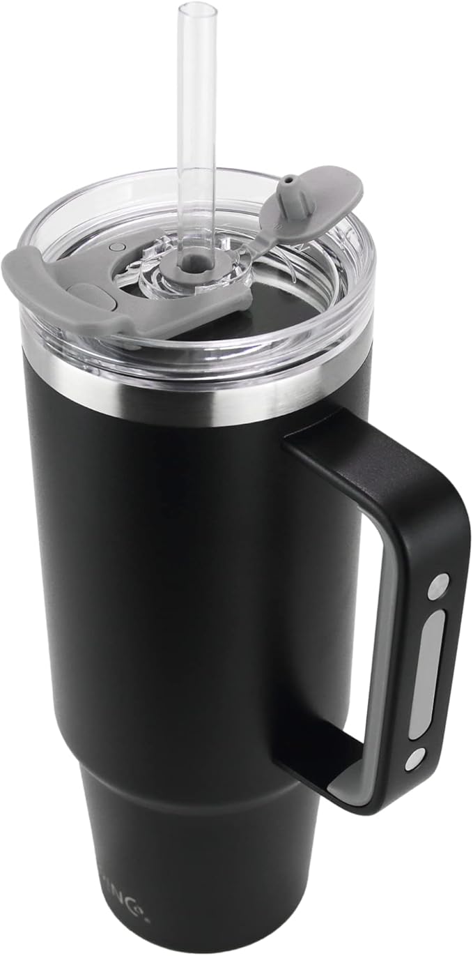 Drinco 40oz 30 oz Tumbler with Handle, Straw Lid, Insulated Stainless Steel Travel Mug Water Bottle Ice Coffee Cup For Cold and Hot, BigSur (30oz Black)