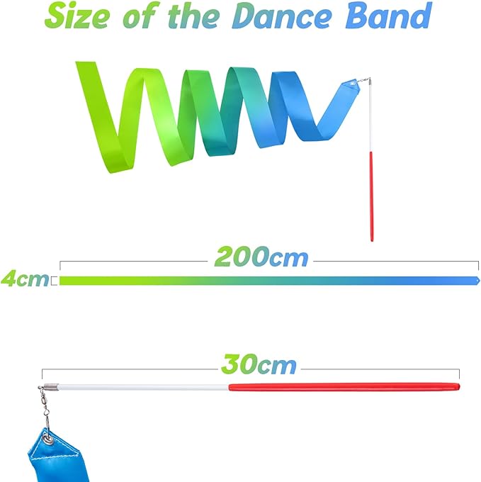 Cikyner Gymnastics Ribbon, 2 Pack Colorful Gymnastics Band with Stick, Dance Band Children Rainbow Band for School and Home Game, Ideal for Girls on Children's Birthday Party or Christmas - Bloomnest