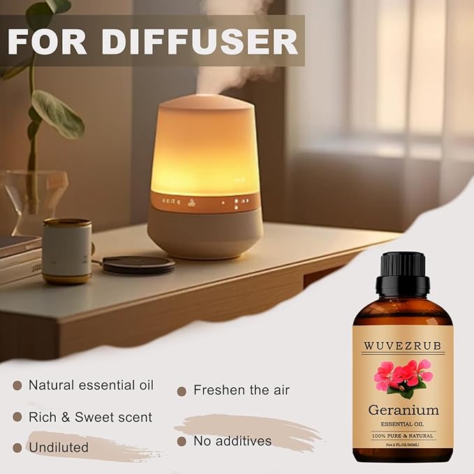 Geranium Essential Oil, 60ML Pure and Natural for Aromatherapy Diffuser - 2 Fl Oz - Bloomnest