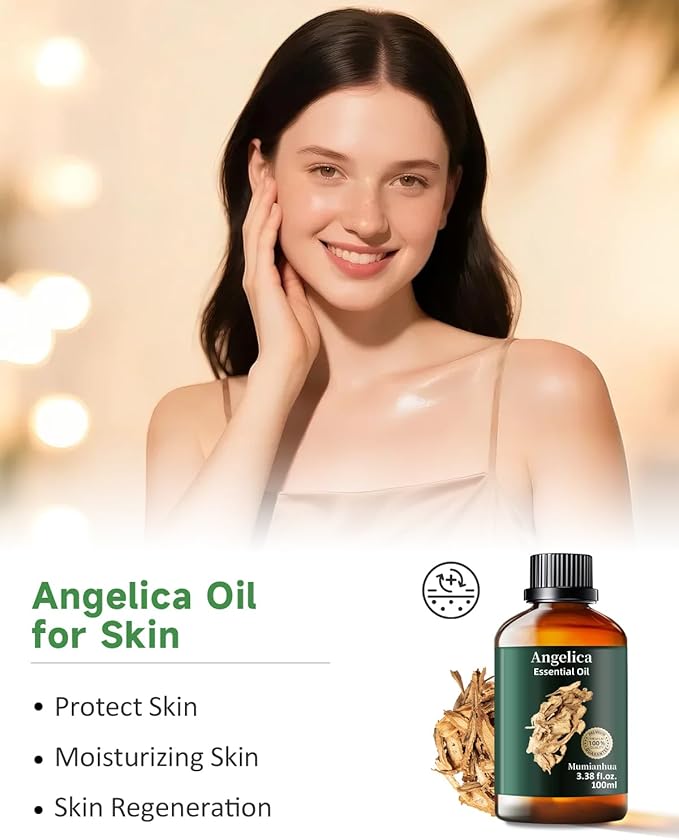 Angelica Root Essential Oil Pure Mumianhua Natural Angelica Oil for Diffuser, Aromatherapy, Skin, Hair, Massage & Candle Making 3.38 Fl Oz - Bloomnest