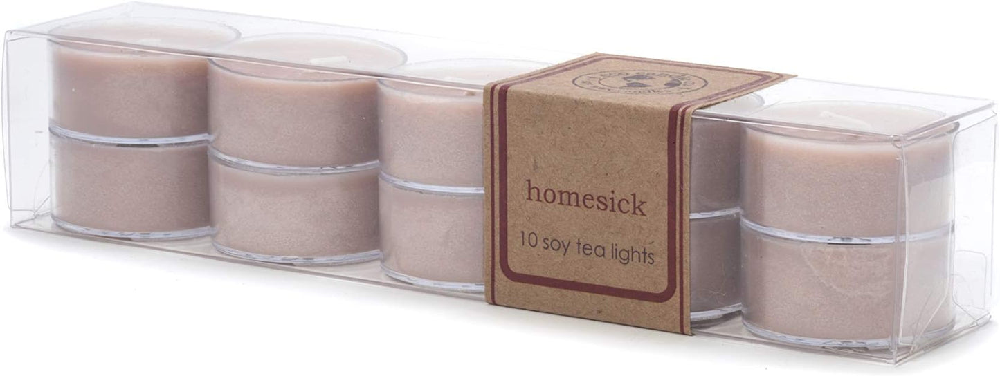 ECO CANDLE CO. Tea Light Candles, Homesick, 10-Pack - Scents of Apples, Sugar, Butter, & Spices - Recyclable Plastic Cups, 100% Soy Wax, No Lead, Hand Poured, Midwest Grown Soybeans, .6 oz. Each - Bloomnest