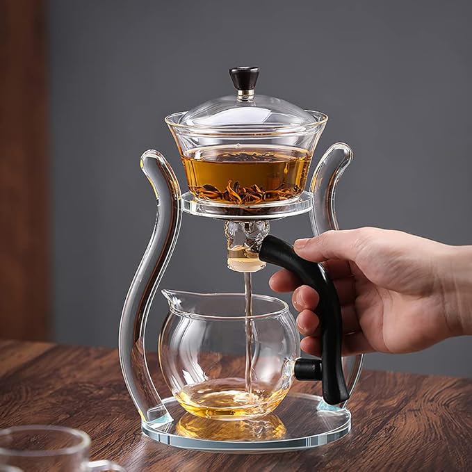 Lazy Kungfu Drip TeaPot, Heat Resistant Tea Set, Semi-Automatic Glass Teapot Suit for Magnetic Water Flow Wooden Glass Teapot Set - Bloomnest