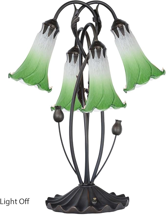 Bieye L10857 Lily Flower Blown Glass Accent Table Lamp for Living Room Bedroom Decoration (4-Light, Green) - Bloomnest