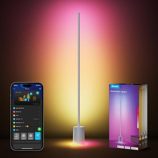 Govee Floor Lamp 2 with Matter, RGBIC, Warm Cool White LED, Alexa Compatible, 1725lm, Music Sync, Scene Modes, Smart Floor Lamp for Living Room, Bedroom, Silver(1 Pack) - Bloomnest