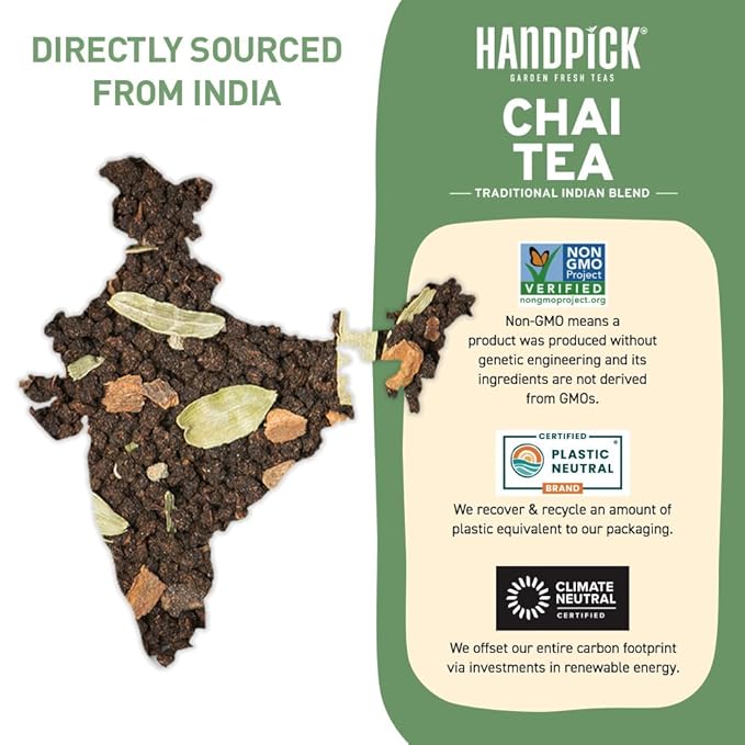 HANDPICK, Premium Chai Tea Loose Leaf (340g/12oz) | Blend Of Black Tea - Masala Chai Tea With Cinnamon, Cardamom, Cloves & Black Pepper | Resealable Ziplock Pouch - Bloomnest