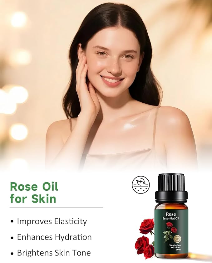 Rose Essential Oil, 100% Pure & Natural Aroma Oils for Aromatherapy Diffuser, Skin & Hair Care, Perfume, Soap & Candle Making, 0.33 Fl Oz / 10ml Mumianhua - Bloomnest