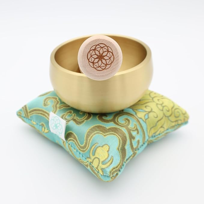Tibetan Singing Bowl Set – Portable Handcrafted Sound Bowl for Meditation, Chakra Healing, Yoga, Stress Relief -ZenBloom Bowl – Flower of Life Edition - by Circle Up (ZenBloom Flower Of Life) - Bloomnest
