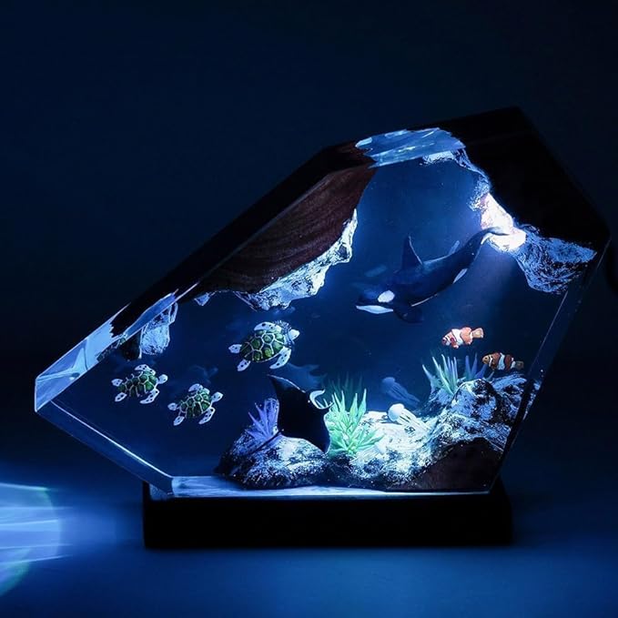 Orca Ocean Resin Lamp, Handmade Wooden Table Resin Night Light, USB Port Art Ornaments for Home Office Decor, Scuba Diver Gifts for Birthday Holiday, Unique Thanksgiving Day and Christmas Gifts - Bloomnest