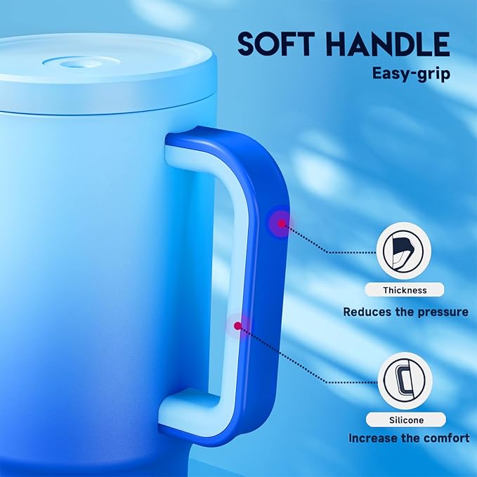 Meoky 30 oz Tumbler with Handle, Tumbler with Lid and Straw, Insulated Stainless Steel Travel Mug, 100% Leak-proof, Cupholder Friendly, Keeps Cold for 24 Hours or Hot for 8 Hours (Sky) - Bloomnest
