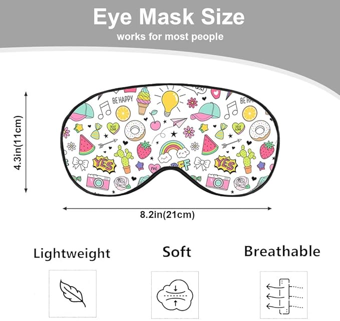 Summer Theme Sleep Mask Eye Mask Cactus Candy Cupcake Cap Donut Rainbow Arrow Sleep Mask Light Blocking Adjustable Smooth Soft Eye Masks for Women Deep Rest Travel - Bloomnest