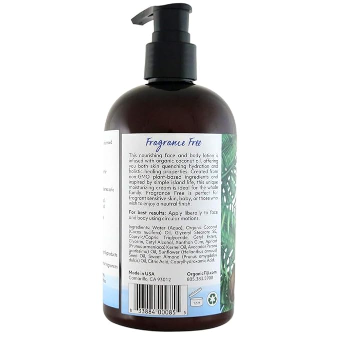 Coco Fiji Face & Body Lotion Infused With Coconut Oil | Lotion for Dry Skin | Moisturizer Face Cream & Massage Lotion for Women & Men | Fragrance Free 12 oz, Pack of 3 - Bloomnest