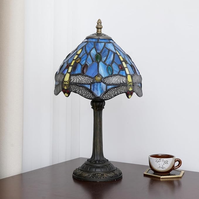 Tiffany Lamp Stained Glass lamp Small Bedside Table Lamps for Living Room Bedroom Dorm Kitchen Home Decor Festival Birthday Gift,Dragonfly - Bloomnest