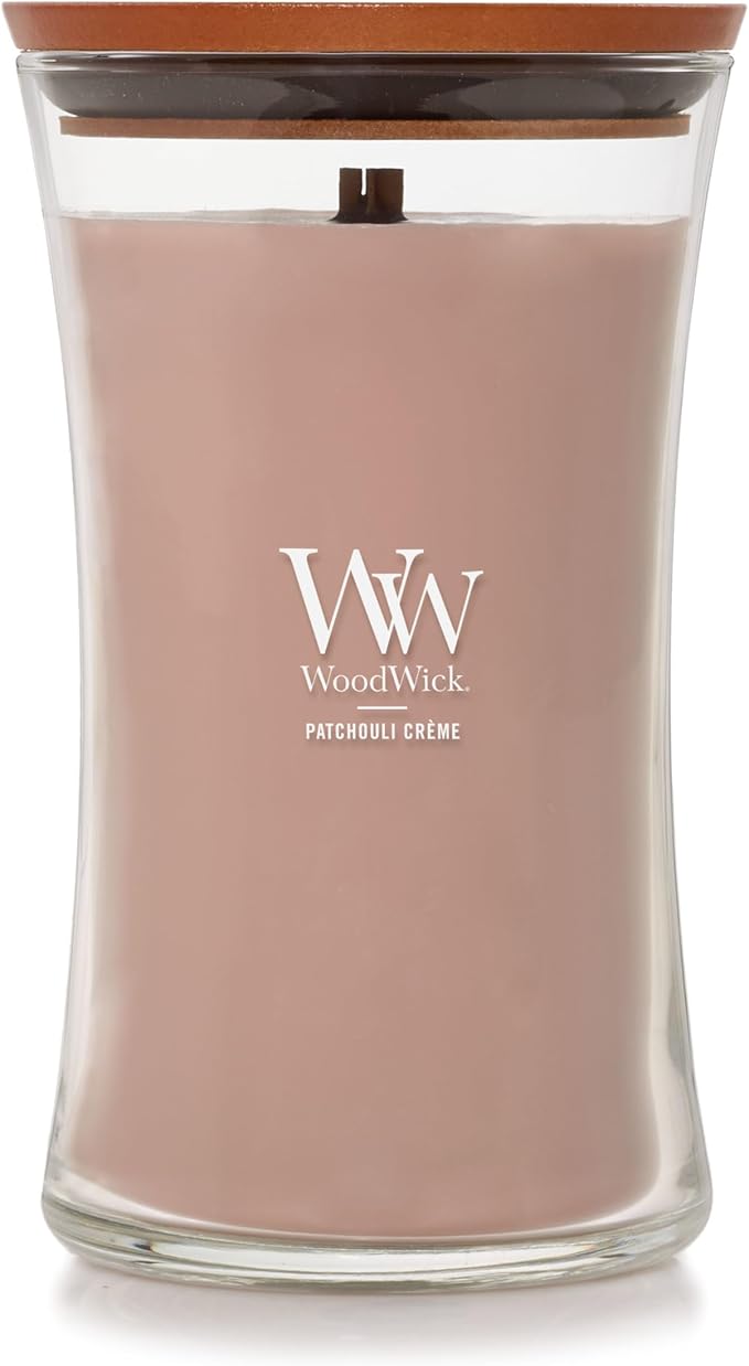 WoodWick Patchouli Crème Gifts for Women and Men, 21.5 oz Large Hourglass Candle with Crackling Wick - Bloomnest