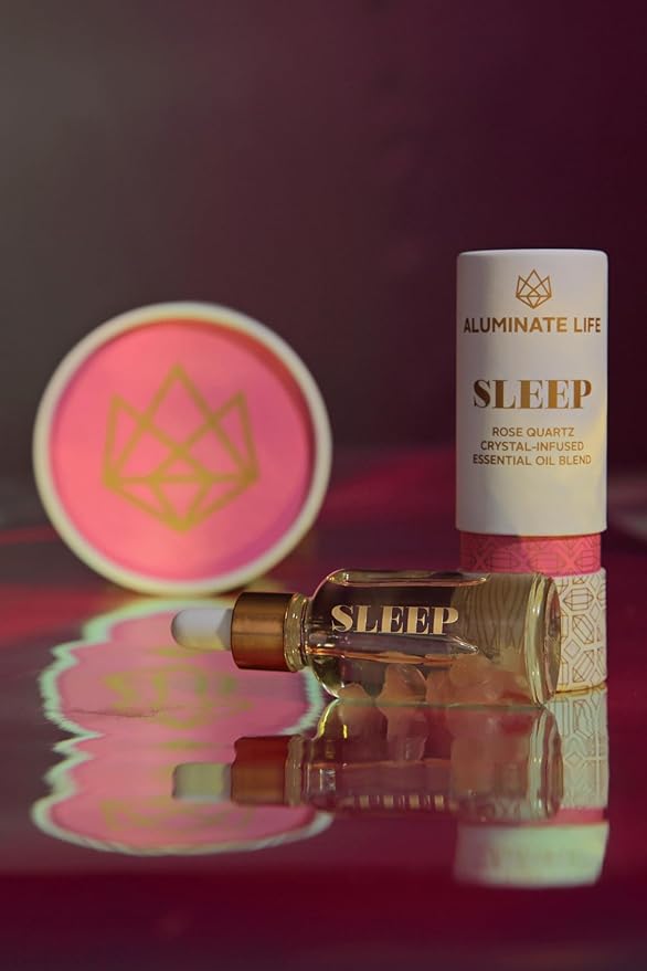 Crystal Infused Essential Oil Vial, 1 Oz, Sleep - Rose Quartz Crystal Infused - Scents of Rose, Lavender, and Vanilla - Aromatherapy Oils, Massage, Stress Relief