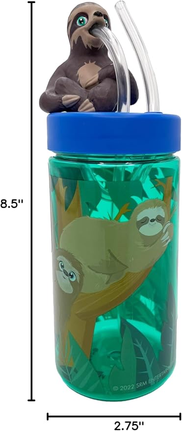 Kids Water Bottle, Toddler Cups, Tumbler with Lid and Straw, Travel Sippy Cup for Water or Milk, Kids Cups with Lids for Toddlers 3 and Up, BPA Free Plastic, 12 oz (Trend Zoo Sloth) - Bloomnest